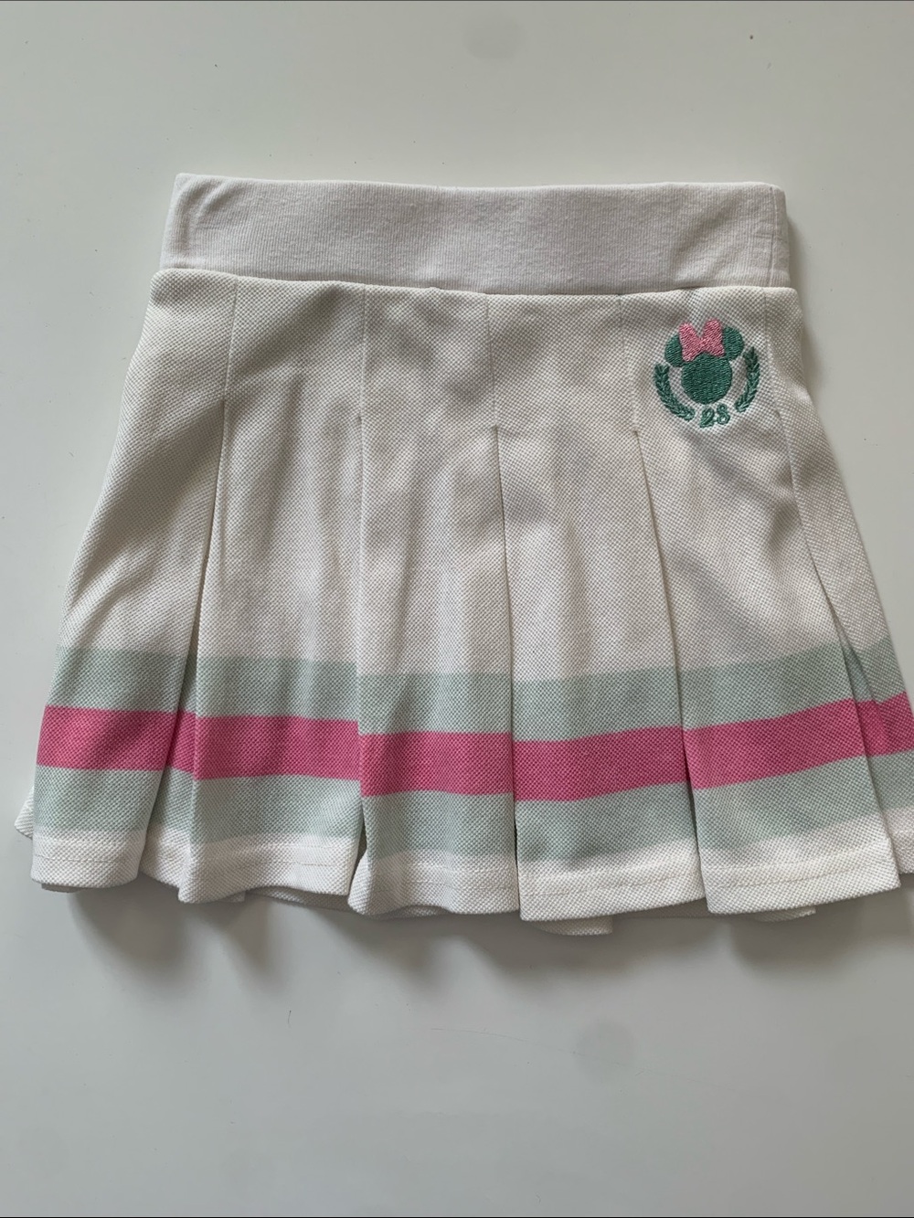 Disney Cream Pleated Skirt with Pink & Mint Stripes Size 5